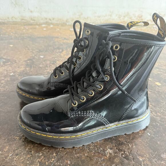 Dr Martens Boots Zavala Glossy Patent Leather Combat NWOT Unisex Womens 7 Mens 6 - Picture 3 of 7